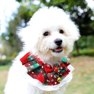 With Bell Pendant Christmas Pet Bow Bib Collar Dog Cat Collar Necklace Dog - Picture 1 of 11