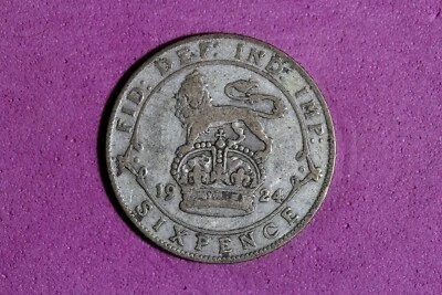 Moeda de prata 1924 Grã-Bretanha 6 pence #M22183 - Imagem 1 de 2