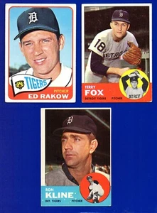 3 TIGERS LOT 1965 TOPPS #454 ED RAKOW 1963 TOPPS #84 44 RON KLINE TERRY FOX - Picture 1 of 2