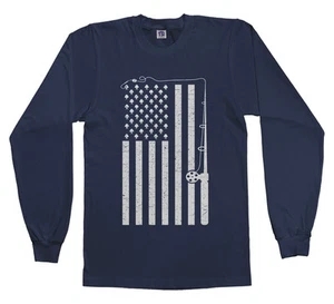 Fishing American Flag Youth Long Sleeve T-Shirt USA Fish Fisherman - Picture 1 of 7