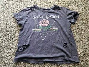 Love Peace & Lip Gloss Girl's Distressed Holes T Shirt Sz.Large Palm Springs  - Picture 1 of 8