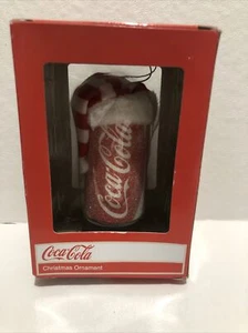 New 4" Coca Cola Glass Christmas Ornament Coke Can Santa Hat Kurt S Adler bin3 - Picture 1 of 3