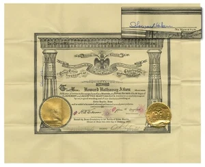 Original Masonic Certificate Autograph Computer Pioneer Howard H. Aiken Mark 1 - Afbeelding 1 van 2