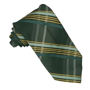 Vintage 70s Mens Wide Necktie Green Yellow Grey Plaid Tie - Picture 1 of 3