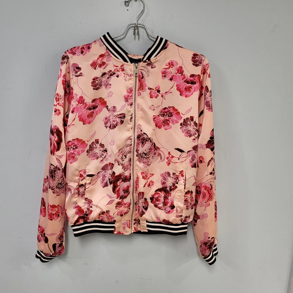 Chaqueta vintage New Look para mujer talla L rosa con ribete rosa/rojo rosas negro/blanco Foto 1 de 4