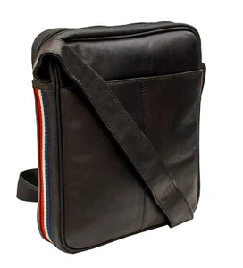 Bandolera mensajera de cuero suave negro para hombre Texan - Imagen 1 de 6