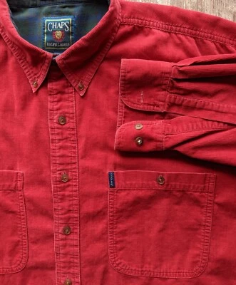 Camisa De Colección Chaps Ralph Lauren XL Roja Pana Botón Bolsillos Manga Larga Hombres Foto 1 de 4