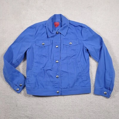 Chaps牛仔夹克女式中号蓝色纽扣翻盖口袋经典 — 第 1/4 张图片