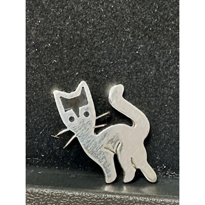 Broche gato plata esterlina pin esmalte pintado bigotes negros vintage Foto 1 de 4