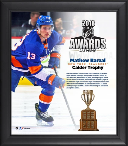 Mathew Barzal NY Islanders Frmd 15" x 17" 2018 NHL Calder Trophy Winner Collage Cover