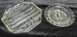 Two vintage Clear glass ashtrays SAFEX Octagon & Hazel Atlas Round checkerboard. - Picture 1 of 11