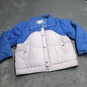 Vtg Field And Stream XL Down Puffer Jacket Blue Colorblock Outdoor Heavy - Picture 1 of 10