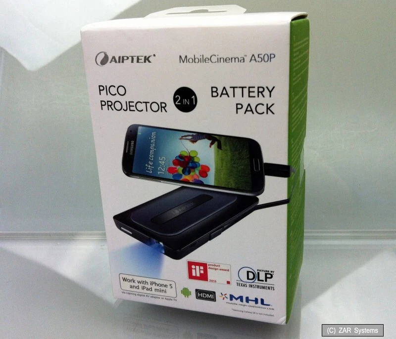 Aiptek MobileCinema A50P DLP Pico Projektor für Android bzw. Apple iPhone, NEU - Bild 1 von 1