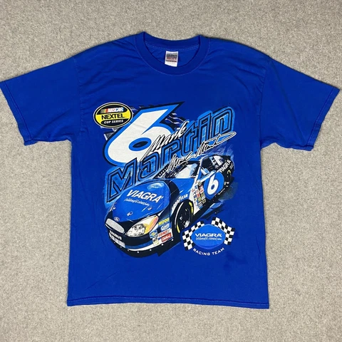Vtg Mark Martin Nascar T-Shirt 2-Sided All Over Logo Viagra Roush Racing Large Cover