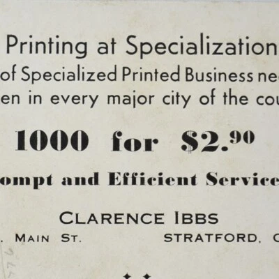 1950s Clarence Ibbs Stratford Connecticut Printing Service Rockford Illinois - Image 1 of 3