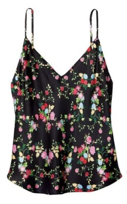 Top camisero de seda para mujer Victoria’s Secret negro con flores talla M original $68 nuevo con etiquetas Foto 1 de 4