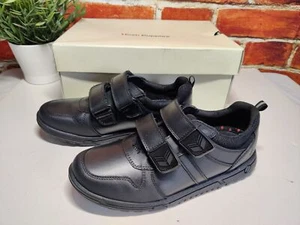 BNIB BOYS HUSH PUPPIES BALTIMORE UK 3 BLACK LEATHER STRAP FASTENED SCHOOL SHOES - Picture 1 of 7