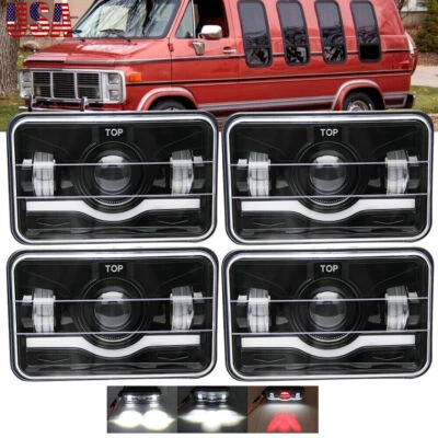 Fit Chevrolet G10 G20 G30 78-91 4pcs LED Headlights Hi-Lo Beam Halo DRL 4x6inch - Image 1 of 4