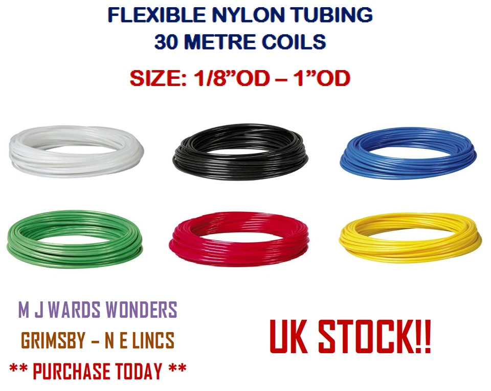 Imperial Nylon Tube 30m Flexible Nylon Tube Hose Pneumatic Air Line 1/8" - 1"OD