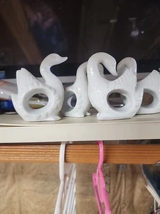 Vintage 4-Shafford White Porcelain DUCK  Napkin Ring Holders . Cute - Picture 1 of 4