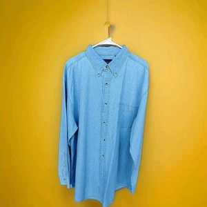 Basic Editions Blue Denim Button Shirt Men's XL Long Sleeve Western Work Casual - Picture 1 of 3