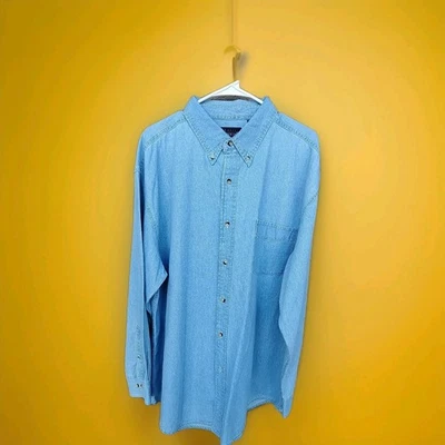 Basic Editions Blue Denim Button Shirt  Men's XL Long Sleeve Western Work Casual - Image 1 of 3