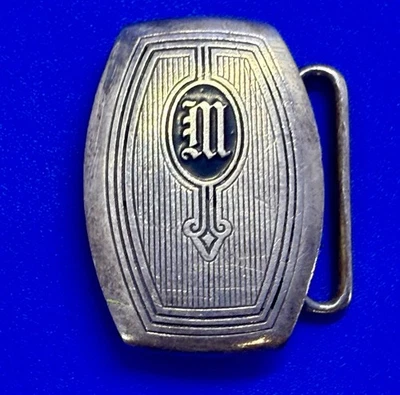 Hebilla de cinturón Hickok esterlina patrón de rayas monograma inicial letra M Art Deco Foto 1 de 4