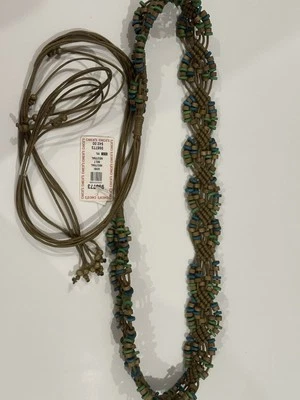 CHICO’S Gobi - Cinturón de cuero - Cuentas, cinturón bohemio con flecos nuevo con etiquetas - Verde, marrón y azul Foto 1 de 4