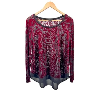 Simply Vera Vera Wang Burnout Samt Top Gr. L Radfahren rot schwarz langarm transparent - Bild 1 von 15