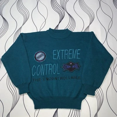 Винтажный свитер 80-х Extreme Control с вышивкой размер Small - Изображение 1 из 4