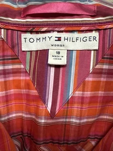 TOMMY HILFIGER-Women’s Fitted -Red/Orange Plaid Long Sleeve - Cotton-Sz 18 - Picture 1 of 11