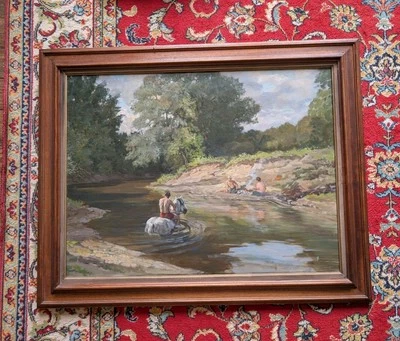 HST ÉCOLE RUSSE IMPRESSIONNISTE SCENE ANIME -HOMMES CHEVAL - Photo 1/4