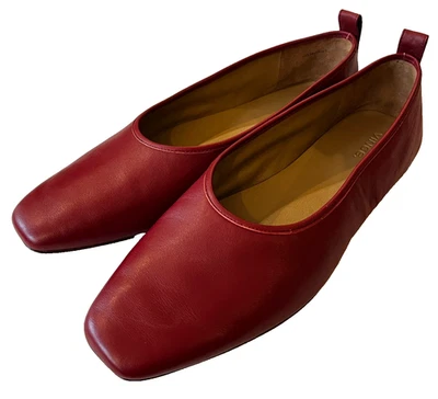 Zapatos para mujer Vivian talla 9,5 clásicos de ballet planos de cuero grosella roja punta cuadrada Foto 1 de 4