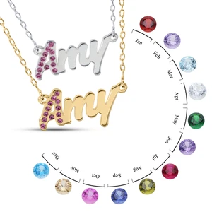 Collar con nombre personalizado - plata y oro con piedra de nacimiento, joyas de regalo - Imagen 1 de 64