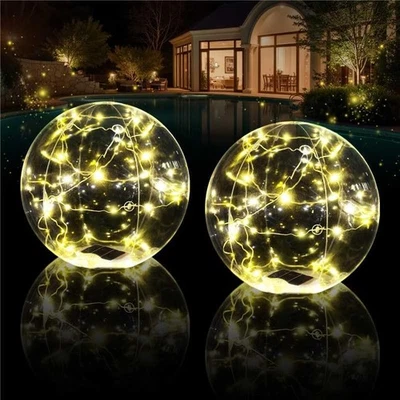 2 PC 15 Inch Floating Pool Lights Warm White Solar Inflatable Light Balls - Image 1 of 4
