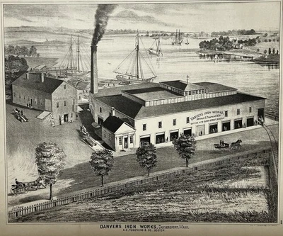 Original 1884 Danvers Iron Works print,Danversport,Mass,MA,Engraving,Old,Vintage - Image 1 of 4