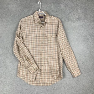 Hathaway Shirt Mens Medium Plaid Beige Brown Blue Long Sleeve Button Up Pocket - Picture 1 of 9