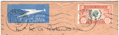 SUDÁFRICA KGV Cubierta 1935 JUBILEO DE PLATA 6d Correo Aéreo de Ciudad del Cabo {samwells}WX214 Foto 1 de 4