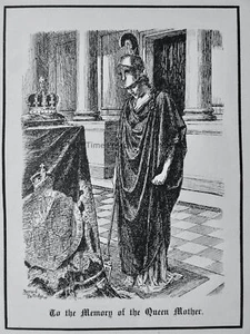 1935 Vintage Print KING GEORGE V 1925 - TO THE MEMORY OF THE QUEEN MOTHER - Picture 1 of 2