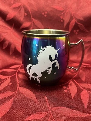 Taza mula Moscú estampado arco iris metal unicornio Foto 1 de 4