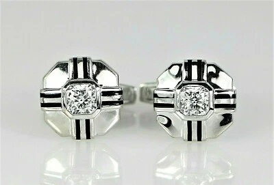 $9500 Gemelos Hearts On Fire Oro Blanco 18K Corte Sueño Diamante Esmalte Negro  Foto 1 de 4