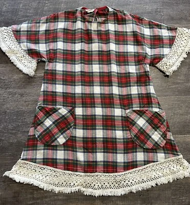 Vestido recto vintage Kamore Navidad a cuadros algodón y encaje bolsillos M/L *Leer Foto 1 de 4