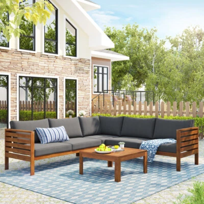 Wood Structure Outdoor Sofa Set with Water-resistant & Strong Metal Accessories - Image 1 of 4