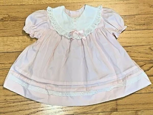 VTG Pink White Eyelet Ruffles Bow Dress 6-9 Months - Picture 1 of 8