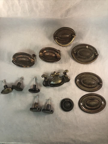 Antique Vintage Brass Drawer Drop Bail Knob Pull Braided Handle Oval Flower Lot Cover
