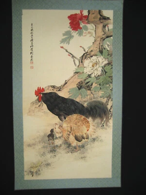 38英寸大型中国古董绘画卷轴关于鸡尾酒米纸刘奎灵 — 第 1/4 张图片