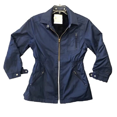Chaqueta London Fog para mujer grande 13/14 con capucha forrada Sherpa abrigo de lluvia cremallera azul 734 Foto 1 de 4