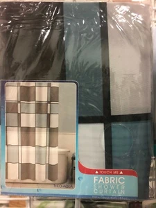 Maytex Mills FABRIC SHOWER CURTAIN THEO AQUA PRINT SIZE 70"X 72" NEW IN Pkg - Picture 1 of 2