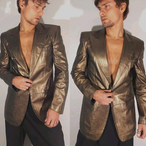 GUCCI by TOM FORD slim fit GIACCA IN PELLE ESTIVA SEXY bronzo oro