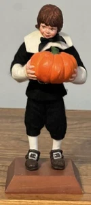 Vintage Simpich Character Dolls Thanksgiving Pilgrim Boy w/ Pumpkin 1980 8.5" - Picture 1 of 8